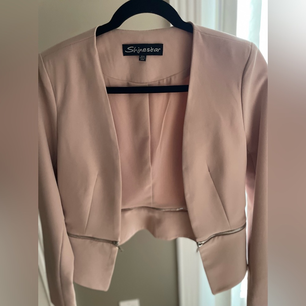 Shinestar Women's Blush Blazer with Zipper Accents